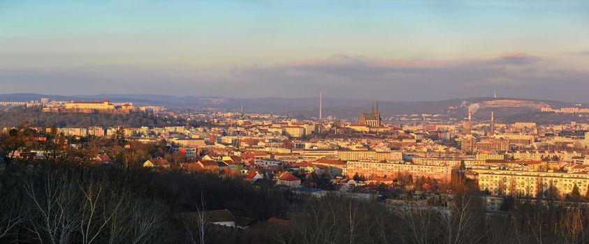 City of Brno - Czech Republic - Europe. City skyline at sunset. Panoramic photography.