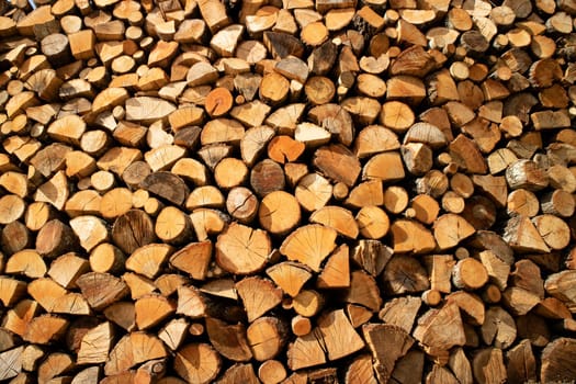 Photographic documentation of a large pile of firewood in reserve for the winter 