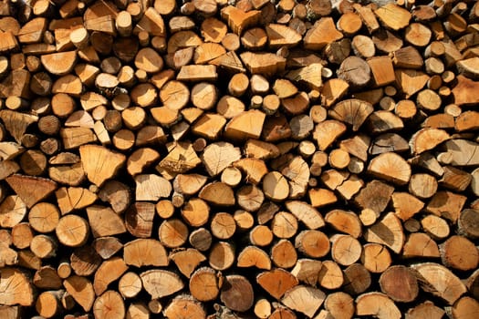 Photographic documentation of a large pile of firewood in reserve for the winter 