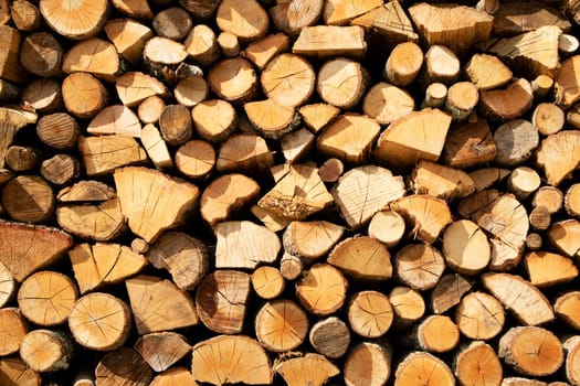 Photographic documentation of a large pile of firewood in reserve for the winter 