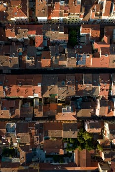 Aerial photographic documentation of roofs made of terracotta 