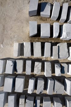 Aerial photographic documentation of a deposit of marble blocks in Carrara Italy