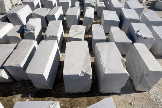 Aerial photographic documentation of a deposit of marble blocks in Carrara Italy