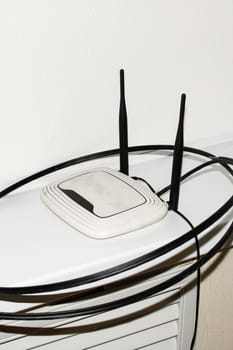 Modem with two antennas and wires close up