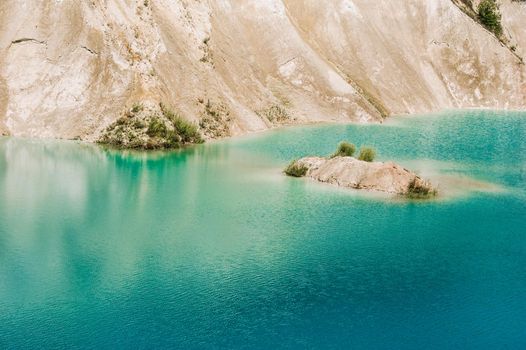 Volkovysk chalk pits or Belarusian Maldives beautiful saturated blue lakes. Famous chalk quarries near Vaukavysk, Belarus. Developed for the needs of Krasnaselski plant construction materials.