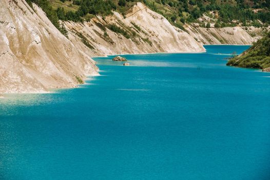 Volkovysk chalk pits or Belarusian Maldives beautiful saturated blue lakes. Famous chalk quarries near Vaukavysk, Belarus. Developed for the needs of Krasnaselski plant construction materials.