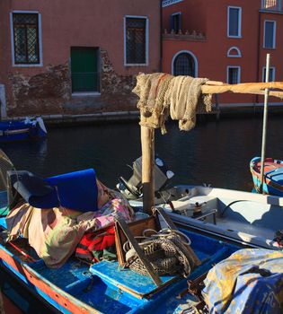 View of fisherboats in Chioggia, little town in the Venetian lagoon