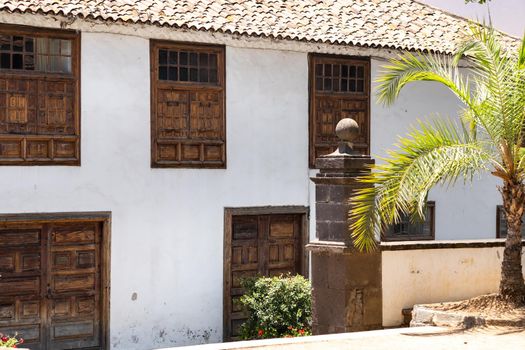 House with windows on the street of the Old Town of Icod de los vinos on the island of Tenerife.Spain, Canary Islands