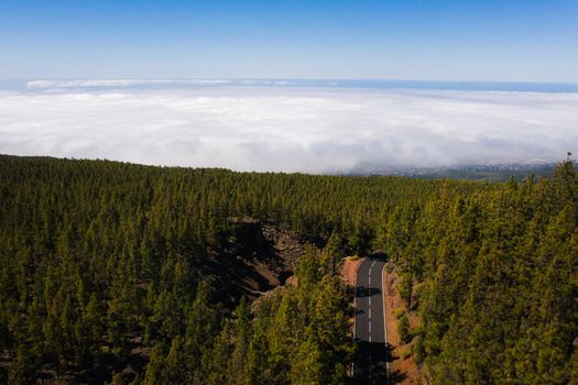 Cloud sea under mount Teide in Tenerife, aerial View over clouds on the island of Tenerife. Canary Islands, Spain.