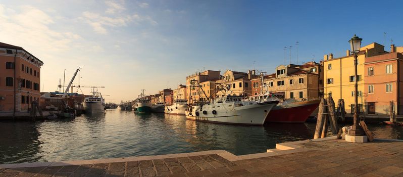 View of fisherboats in Chioggia, little town in the Venetian lagoon