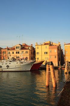 View of fisherboats in Chioggia, little town in the Venetian lagoon