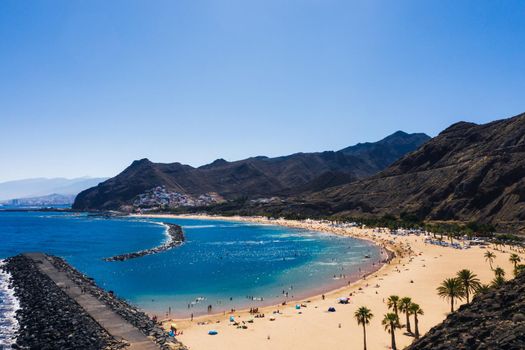 Amazing view of beach las Teresitas with yellow sand. Location: Santa Cruz de Tenerife, Tenerife, Canary Islands. Artistic picture. Beauty world