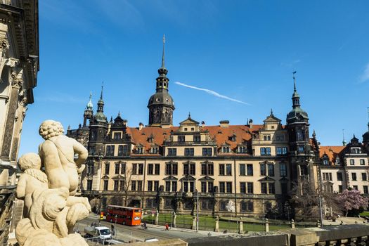 April 1, 2019.Dresden, Saxon Switzerland, Germany: A street in the center of the city and the old buildings of Dresden.