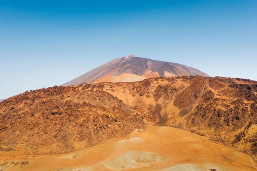 Mars the red planet's desert landscape. Teide National Park. Beautiful view of the Teide volcano. Desert Crater of the Teide volcano.Mount Teide in Tenerife. Tenerife, Canary Islands.