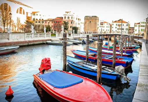 View of fisherboats in Chioggia, little town in the Venetian lagoon