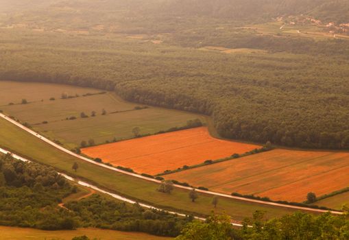 Top view of cultivated field in the Istrian countryside