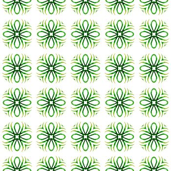 Hand drawn tropical seamless border. Green perfect boho chic summer design. Textile ready great print, swimwear fabric, wallpaper, wrapping. Tropical seamless pattern.