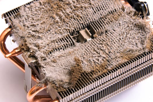 Dust on the fan in the computer close up