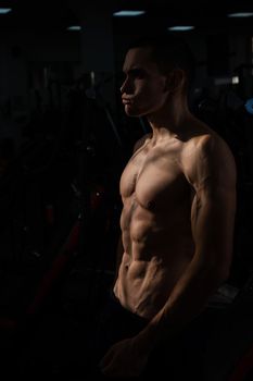 Shirtless man with sculpted body in the gym