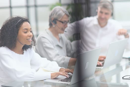 Business group working in customer and help desk office.