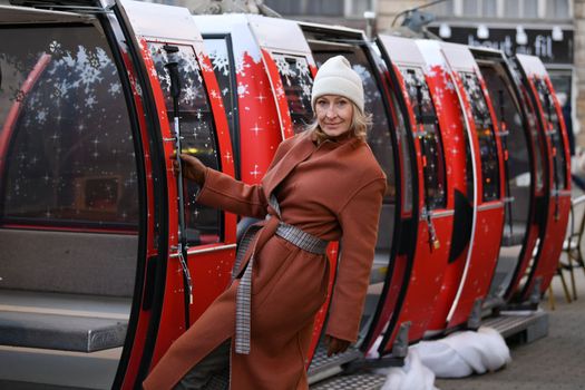 Beutiful woman near the cable car