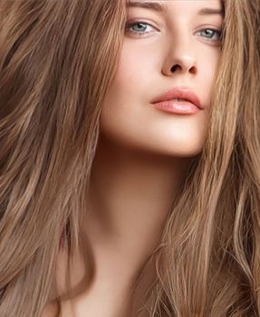 Hairstyle, beauty and hair care, beautiful woman with long natural brown hair, glamour portrait for hair salon and haircare brand