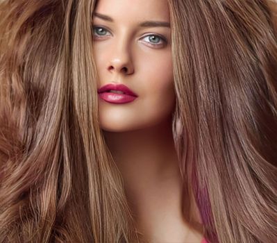 Hairstyle, beauty and hair care, beautiful woman with long natural brown hair, glamour portrait for hair salon and haircare brand