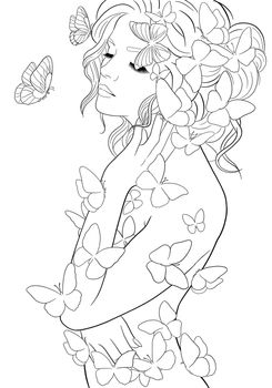 collection coloring page girl with butterflies for kids