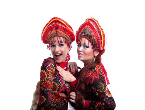 Portrait of russian go-go girls. Isolated on white