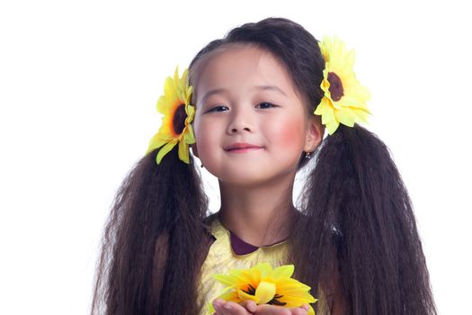 Portrait of pretty asian little girl. Isolated on white