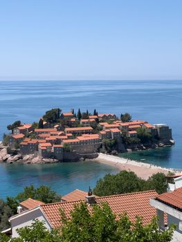 Ancient mansions on the island of Sveti Stefan. Montenegro. High quality photo