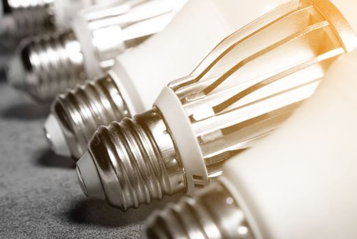 Close up of Various household lamp bulbs with e27 base.