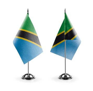 Small national flags of the Tanzania on a white background.