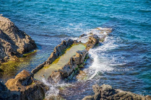 Amazing rocks coastline at the Black sea.