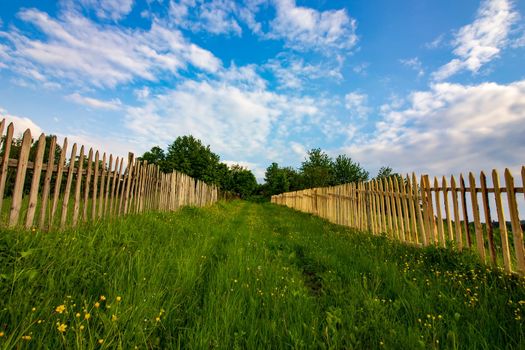 Timber plank fences and the country road between then