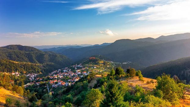 A small village at mountain hill. Scenic view