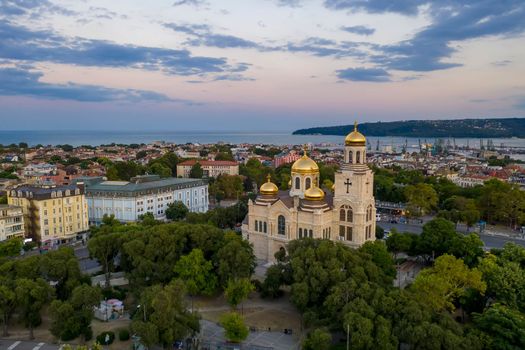 Aerial view of The Cathedral of the Assumption in Varna, Bulgaria	