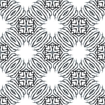 Organic tile. Black and white dramatic boho chic summer design. Trendy organic green border. Textile ready amusing print, swimwear fabric, wallpaper, wrapping.