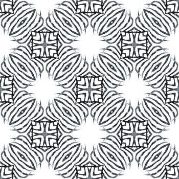 Organic tile. Black and white dramatic boho chic summer design. Trendy organic green border. Textile ready amusing print, swimwear fabric, wallpaper, wrapping.