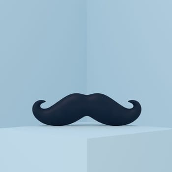 Podium with a Mustache icon on blue background. 3d rendering