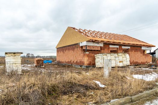 construction of a family house in the countryside. High quality photo