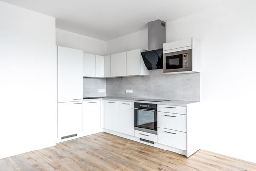 kitchen in a new apartment in an apartment building. High quality photo
