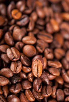 Closeup of coffee beans with focus