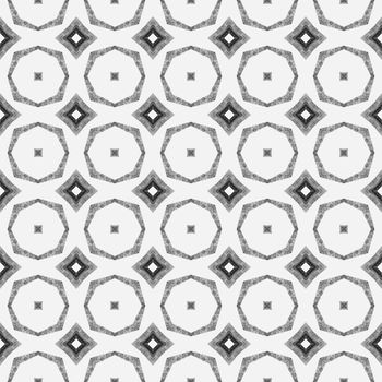 Tiled watercolor background. Black and white exquisite boho chic summer design. Textile ready imaginative print, swimwear fabric, wallpaper, wrapping. Hand painted tiled watercolor border.