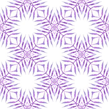 Textile ready sightly print, swimwear fabric, wallpaper, wrapping. Purple authentic boho chic summer design. Watercolor summer ethnic border pattern. Ethnic hand painted pattern.