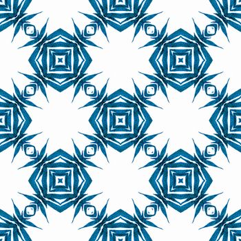 Textile ready neat print, swimwear fabric, wallpaper, wrapping. Blue rare boho chic summer design. Oriental arabesque hand drawn border. Arabesque hand drawn design.