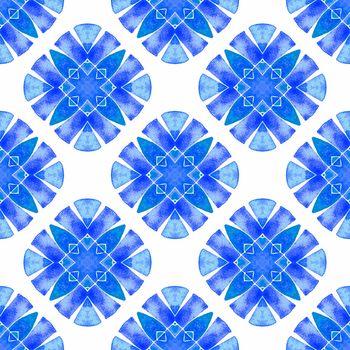 Textile ready tempting print, swimwear fabric, wallpaper, wrapping. Blue juicy boho chic summer design. Summer exotic seamless border. Exotic seamless pattern.