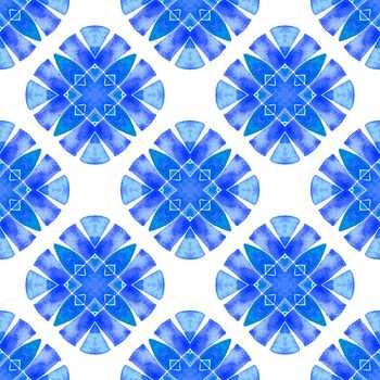 Textile ready tempting print, swimwear fabric, wallpaper, wrapping. Blue juicy boho chic summer design. Summer exotic seamless border. Exotic seamless pattern.