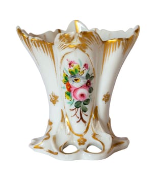 Vintage French Wedding vase, in white and gold porcelain from the 19th Century.