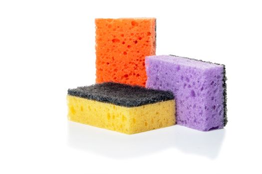 dish washing sponges isolated on a white background. Colored sponges for cleaning and cleaning